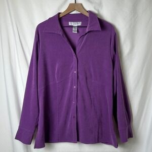 Sag Harbor Woman Faux Suede Purple Button Front Long Sleeve Shirt Top Size 18W